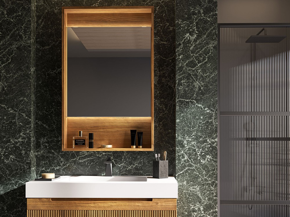 Espejo de baño retroiluminado de madera maciza Odén de Grupo Seys - 1