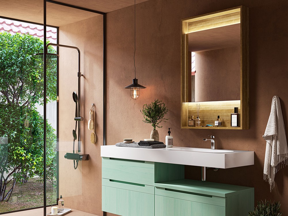 Espejo de baño retroiluminado de madera maciza Odén de Grupo Seys - 5