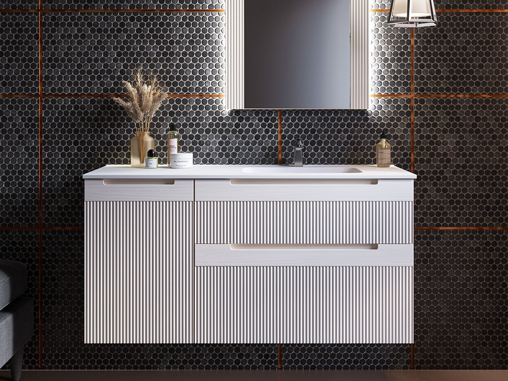 Mueble baño Marsala 05 de madera maciza con encimera y lavabo de porcelana blanca de Grupo Seys - 1