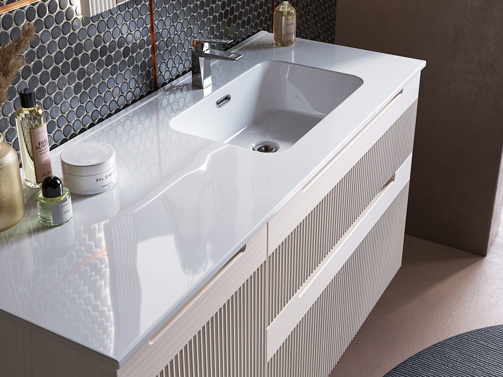 Mueble baño Marsala 05 de madera maciza con encimera y lavabo de porcelana blanca de Grupo Seys - 2