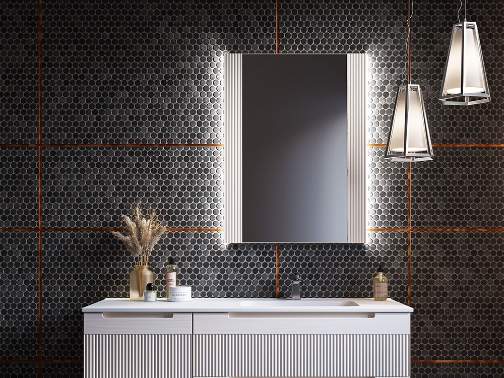 Espejo de baño led Osiris con laterales de madera maciza de Grupo Seys - 1