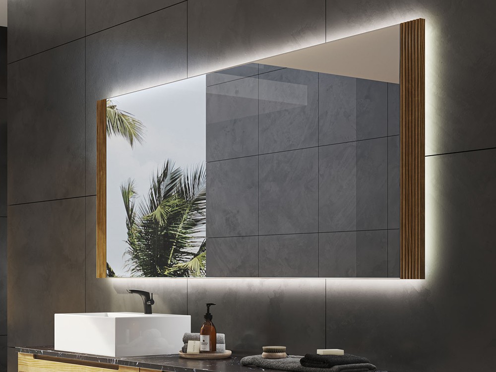 Espejo de baño led Osiris con laterales de madera maciza de Grupo Seys - 2