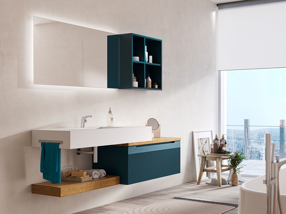 Mueble baño Marsala 06 de madera maciza con lavabo y espejo con luz led de Grupo Seys - 1
