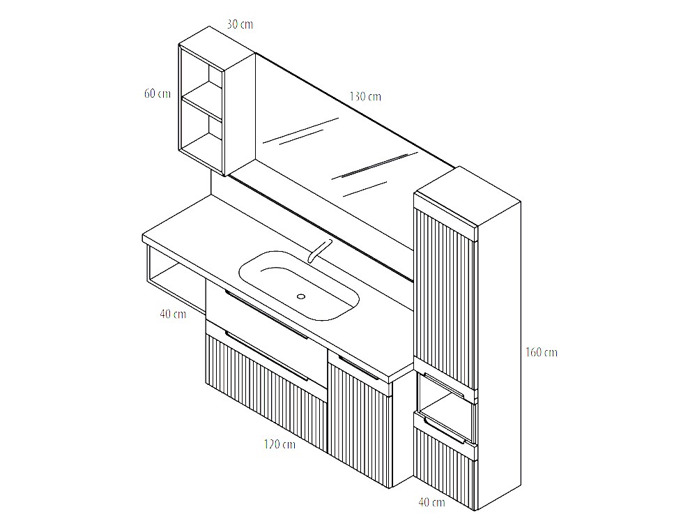 Mueble baño Marsala con espejo 08 de madera maciza con espejo, lavabo con copete de Grupo Seys - 5