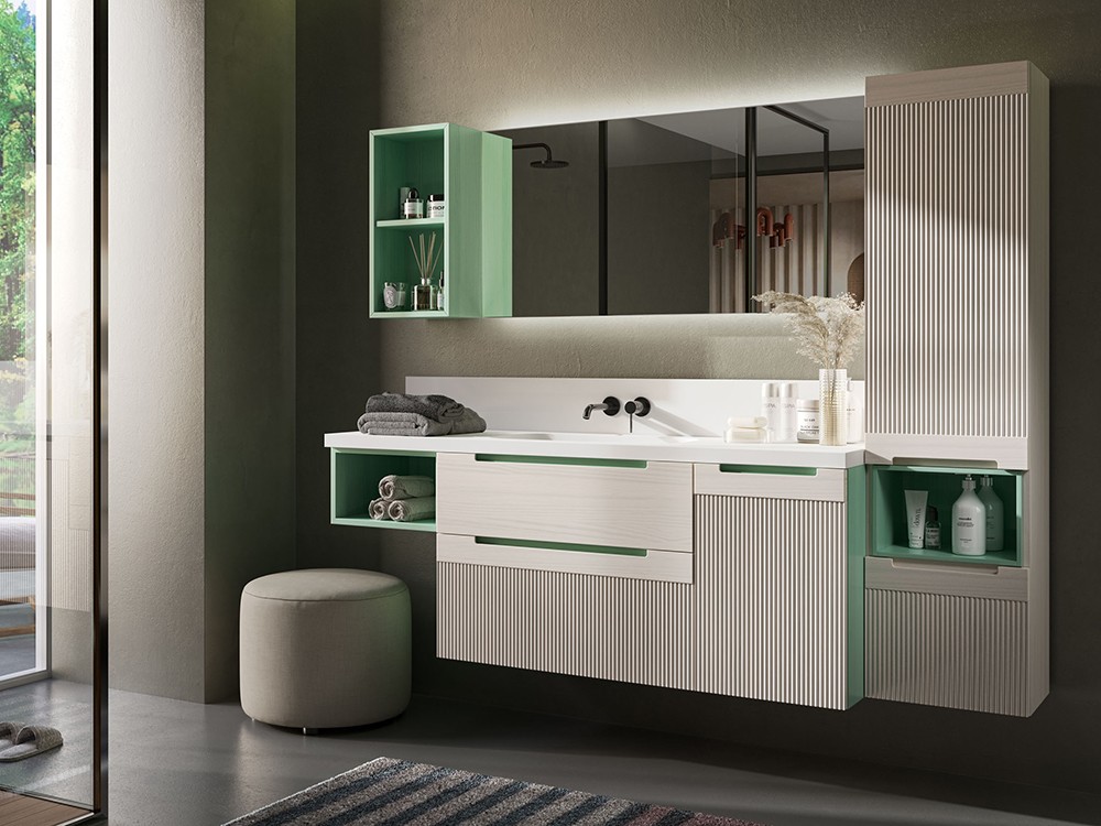 Mueble baño Marsala con espejo 08 de madera maciza con espejo, lavabo con copete de Grupo Seys - 1