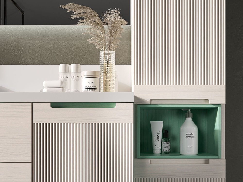 Mueble baño Marsala con espejo 08 de madera maciza con espejo, lavabo con copete de Grupo Seys - 3