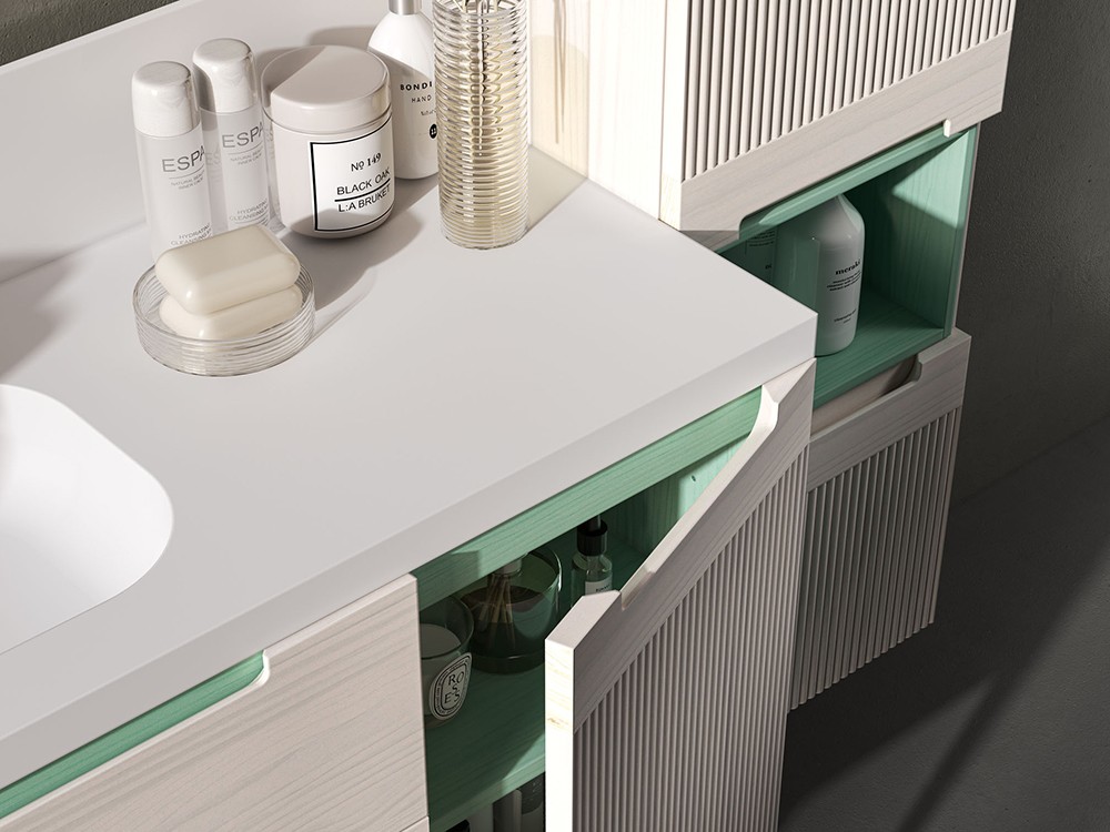 Mueble baño Marsala con espejo 08 de madera maciza con espejo, lavabo con copete de Grupo Seys - 4