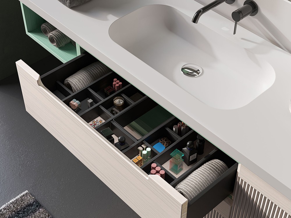 Mueble baño Marsala con espejo 08 de madera maciza con espejo, lavabo con copete de Grupo Seys - 2