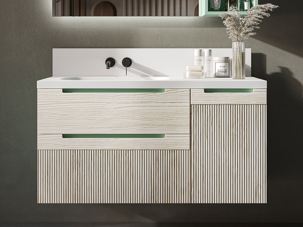 Mueble baño Marsala 10 de madera maciza con lavabo con encimera y copete de Grupo Seys - 1