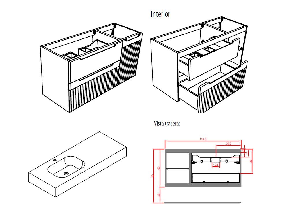 Mueble baño Marsala 10 de madera maciza con lavabo con encimera y copete de Grupo Seys - 3