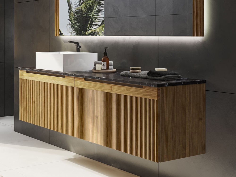 Mueble de baño Marsala 11 de madera maciza con lavabo y encimera de piedra de Grupo Seys - 1