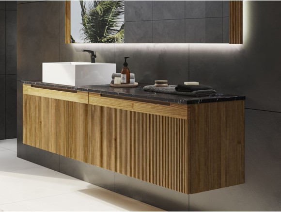 Mueble de baño Marsala 11 de madera maciza con lavabo y encimera de piedra de Grupo Seys - 1