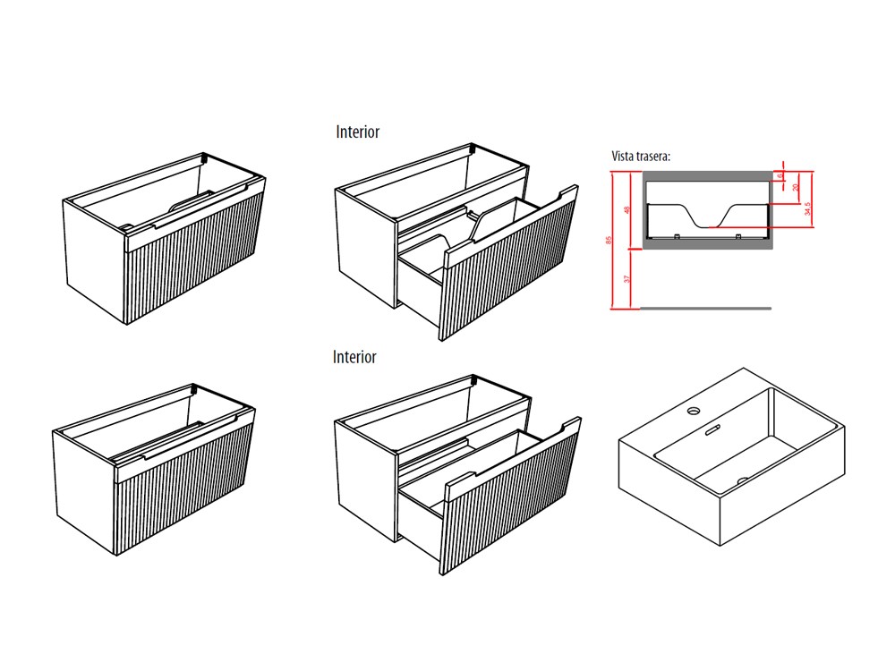 Mueble de baño Marsala 11 de madera maciza con lavabo y encimera de piedra de Grupo Seys - 3
