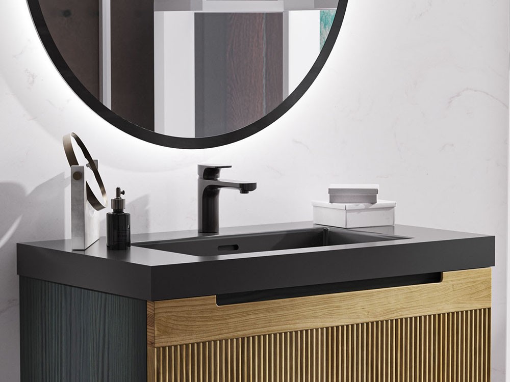 Mueble de baño Marsala 16 de madera maciza con lavabo de Mineral Stone Grupo Seys - 2