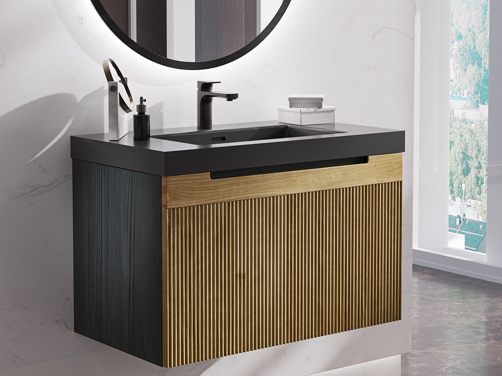 Mueble de baño Marsala 16 de madera maciza con lavabo de Mineral Stone Grupo Seys - 1