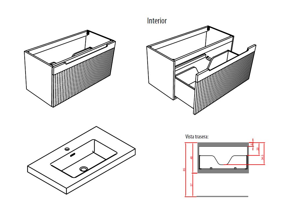 Mueble de baño Marsala 16 de madera maciza con lavabo de Mineral Stone Grupo Seys - 3