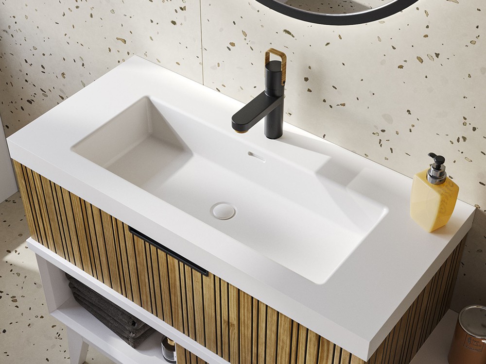 Mueble de baño Marsala 16 de madera maciza con lavabo de Mineral Stone Grupo Seys - 4