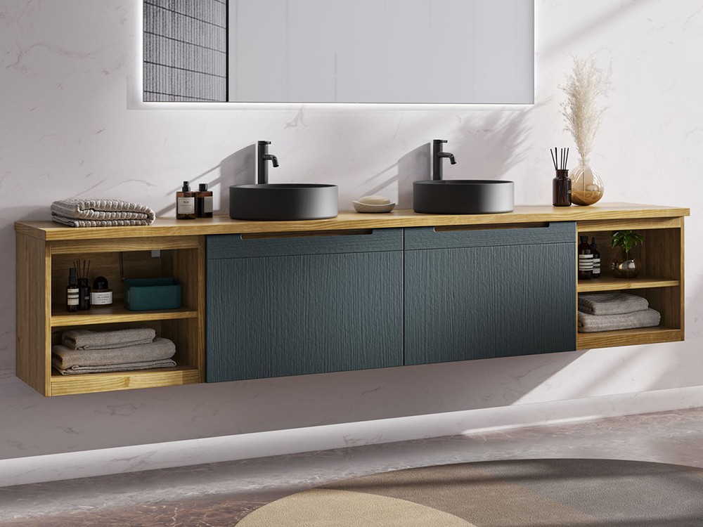 Mueble de baño Catania 17 de madera maciza con lavabos sobre encimera de Grupo Seys - 1