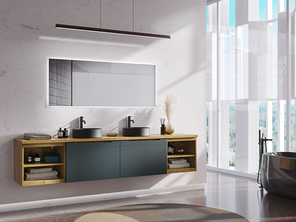 Mueble de baño Catania 17 de madera maciza con lavabos sobre encimera de Grupo Seys - 4