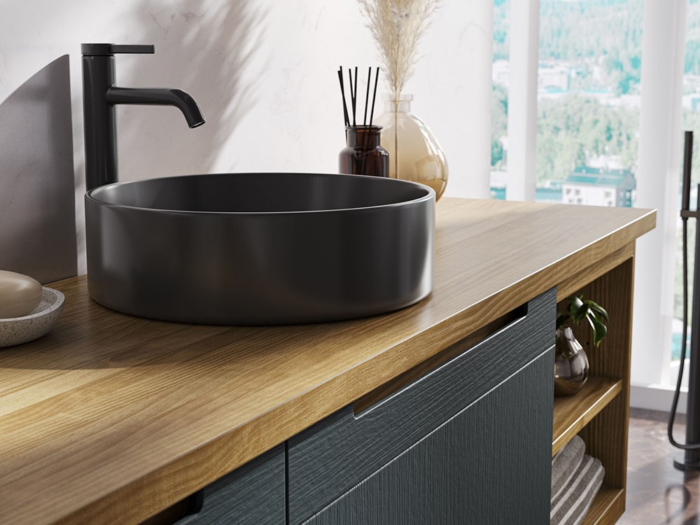 Mueble de baño Catania 17 de madera maciza con lavabos sobre encimera de Grupo Seys - 2