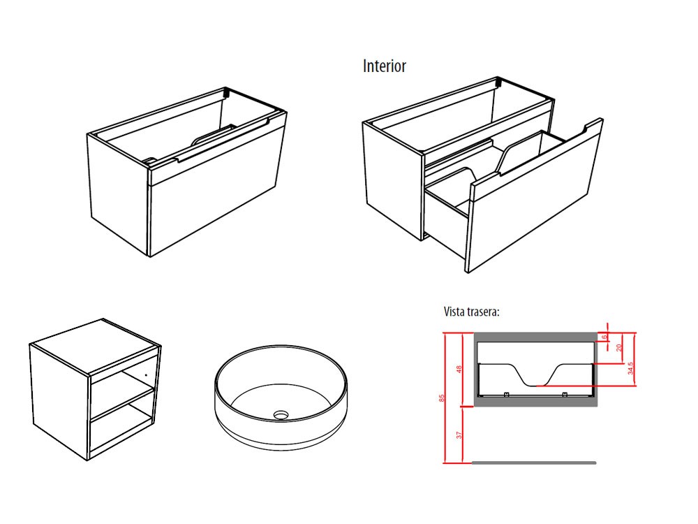Mueble de baño Catania 17 de madera maciza con lavabos sobre encimera de Grupo Seys - 5
