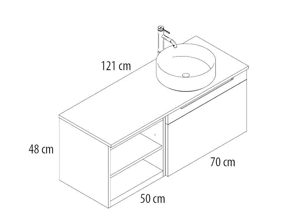 Mueble de baño Catania 18 de madera maciza con encimera de piedra y lavabo dorado de Grupo Seys - 3