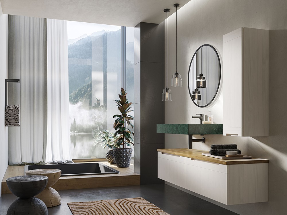 Mueble de baño Catania 19 de madera maciza con lavabo de piedra de Grupo Seys - 3