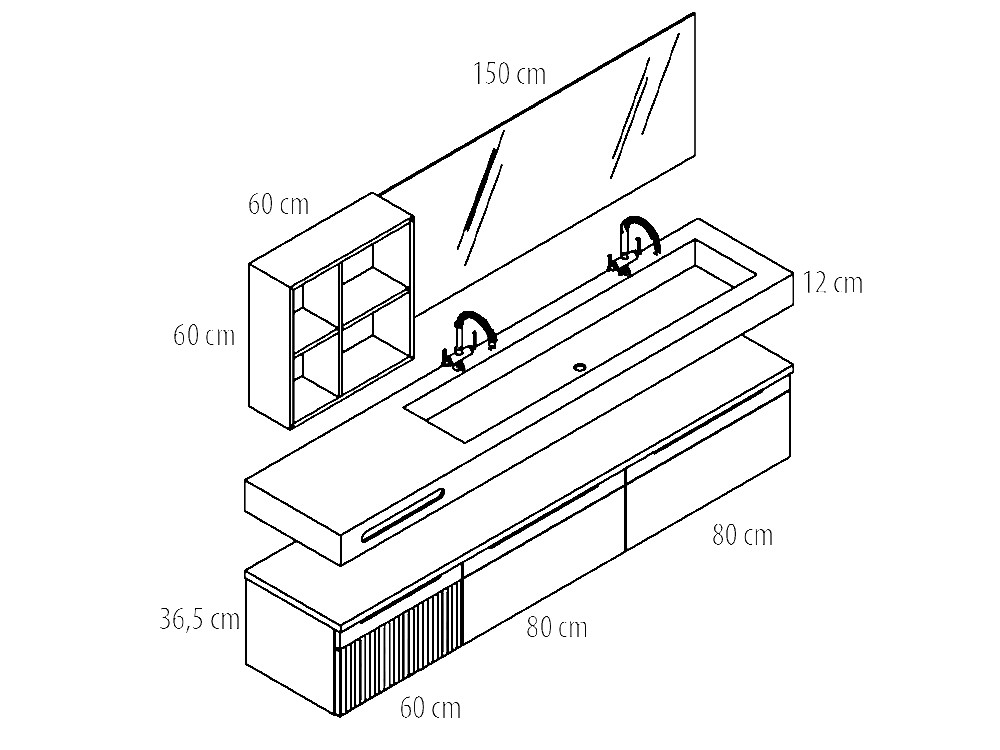 Mueble de baño Catania 24 de madera maciza con lavabo doble de Grupo Seys - 4