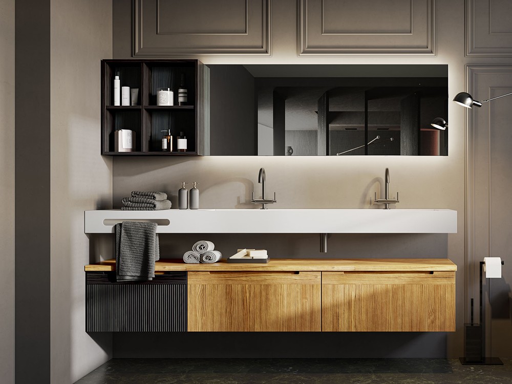 Mueble de baño Catania 24 de madera maciza con lavabo doble de Grupo Seys - 1