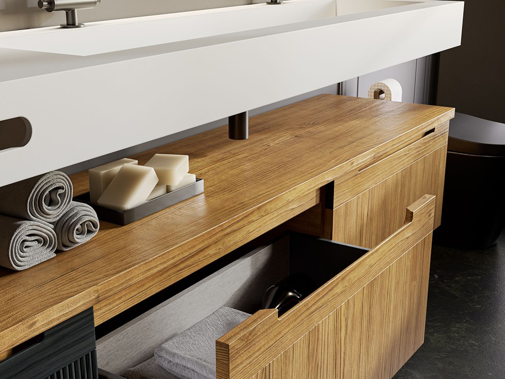 Mueble de baño Catania 24 de madera maciza con lavabo doble de Grupo Seys - 3