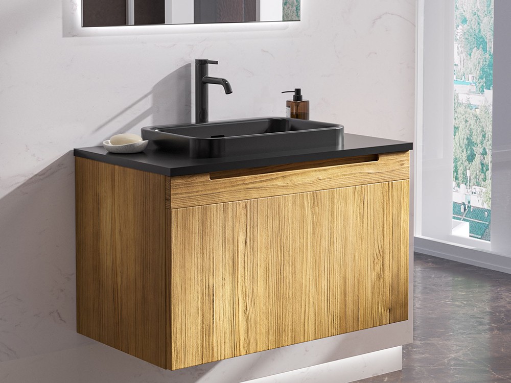 Mueble de baño Catania 29 de madera maciza con encimera y lavabo de Grupo Seys - 1