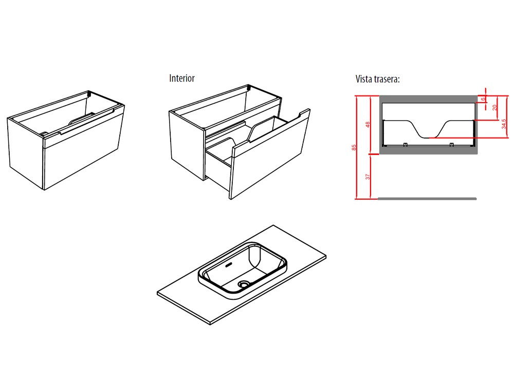 Mueble de baño Catania 29 de madera maciza con encimera y lavabo de Grupo Seys - 4