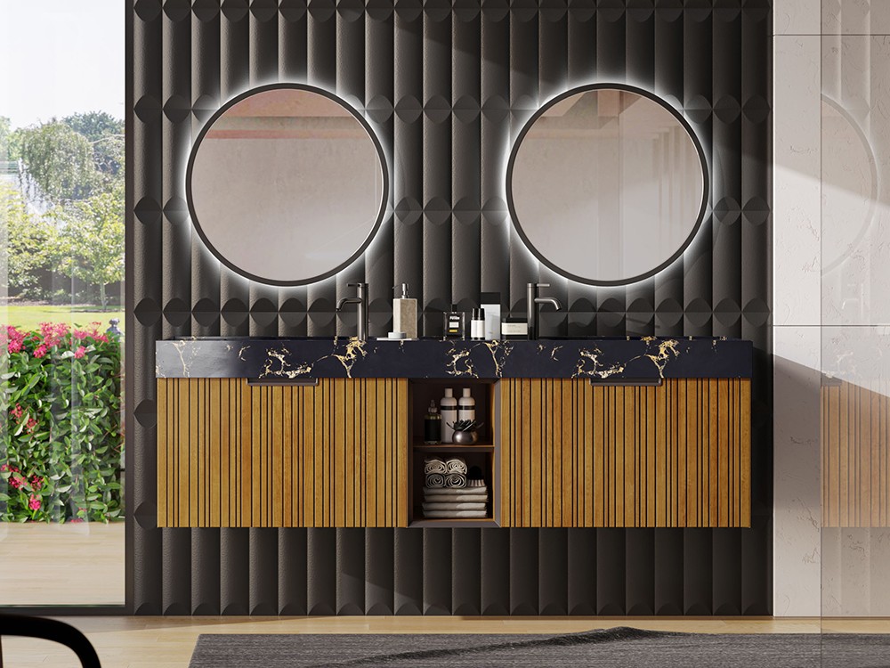 Mueble de baño Naox 30 de madera maciza con encimera con lavabo de Grupo seys - 1