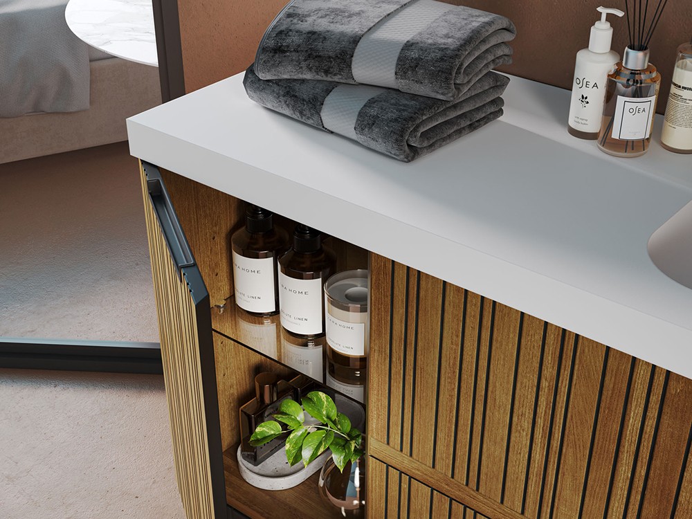 Mueble de baño Naox 31 de madera maciza con encimera con lavabo de Grupo Seys - 4