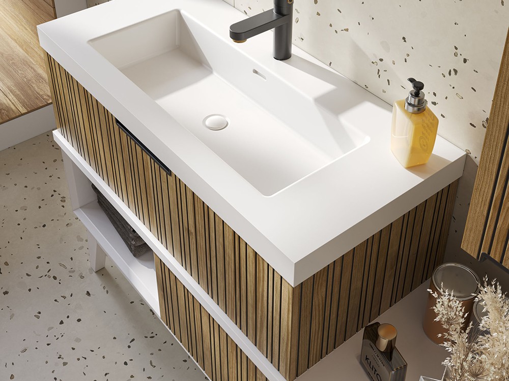 Mueble de baño Naox 35 de madera maciza con encimera y lavabo de Grupo Seys - 2