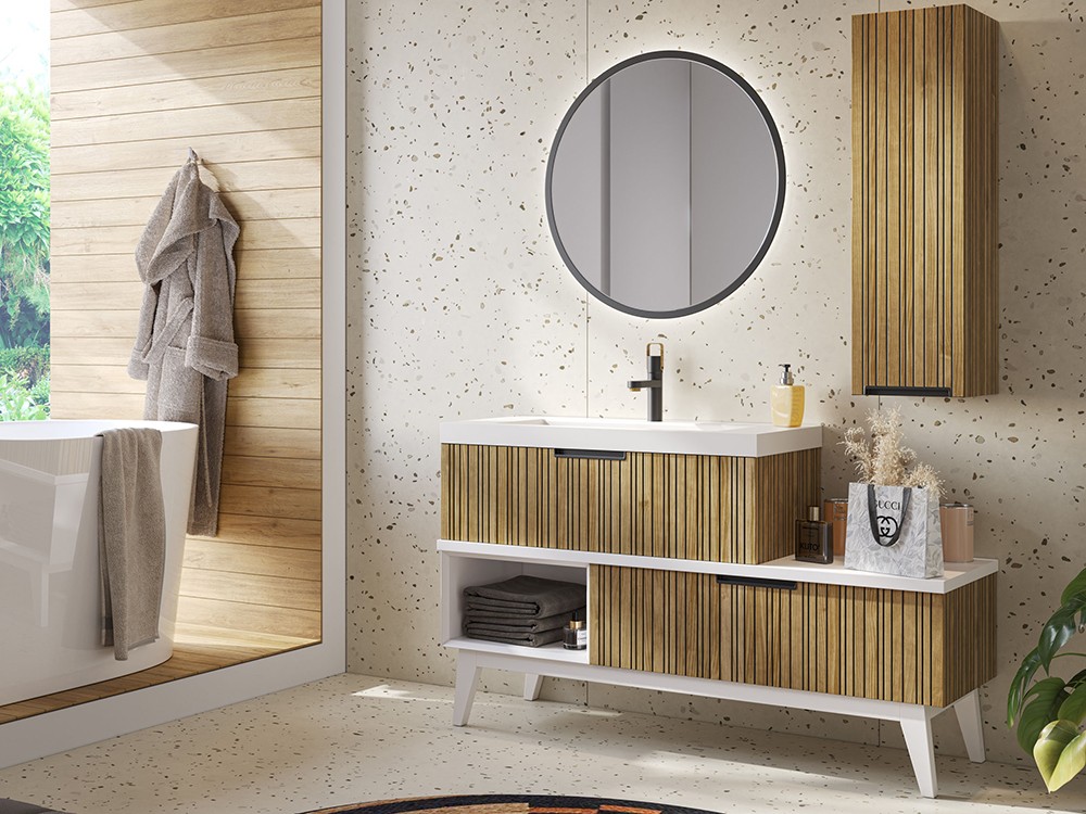 Mueble de baño Naox 35 de madera maciza con encimera y lavabo de Grupo Seys - 1
