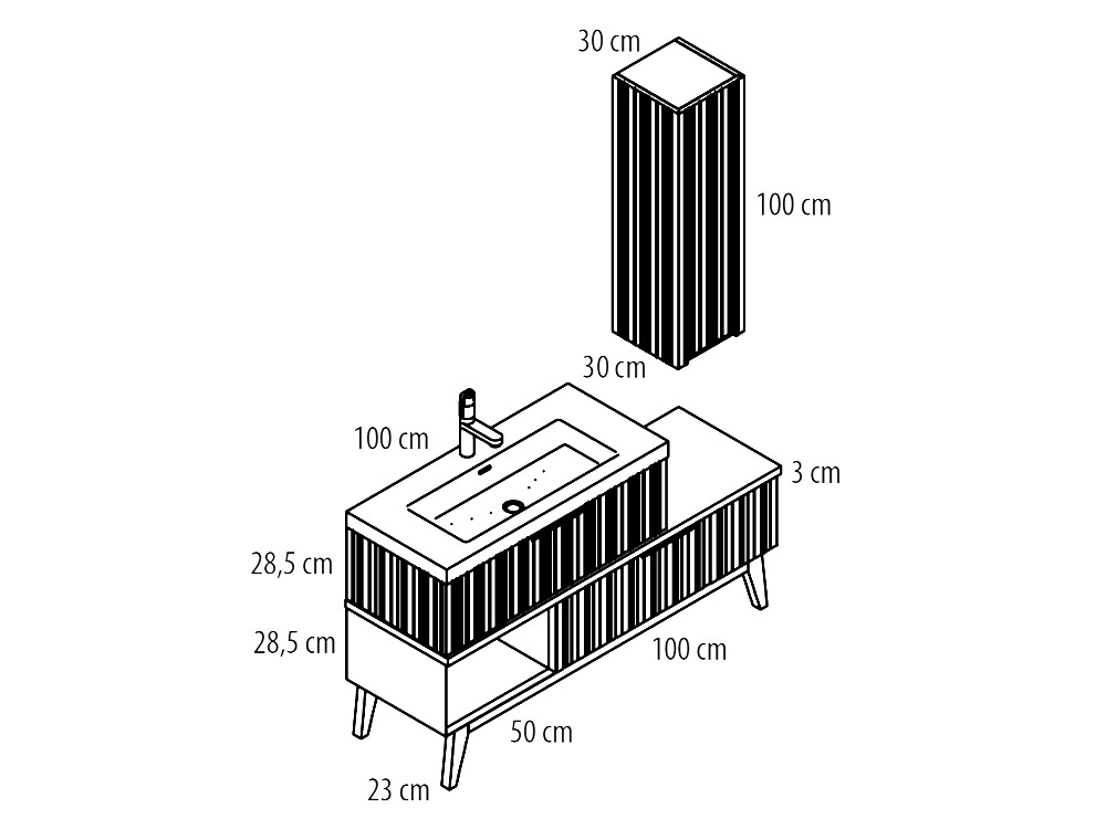 Mueble de baño Naox 35 de madera maciza con encimera y lavabo de Grupo Seys - 5