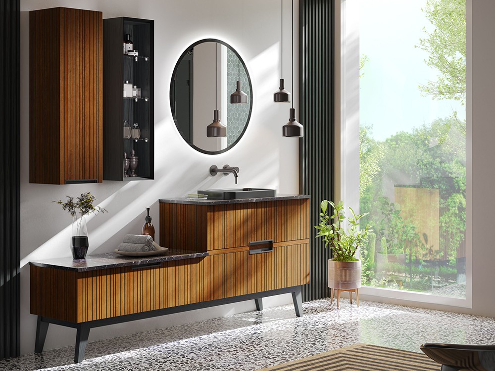 Mueble de baño Naox 37 de madera maciza con encimera y lavabo de Grupo Seys - 1