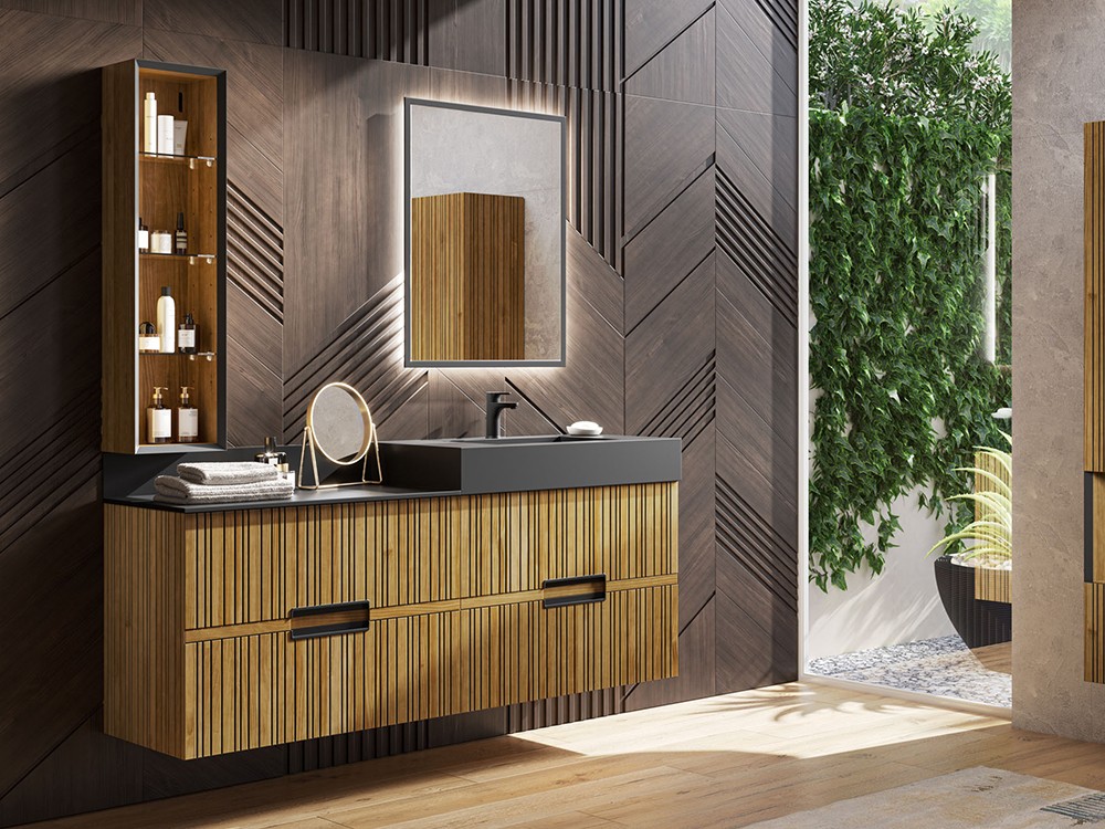 Mueble de baño Naox 39 de madera maciza con encimera y lavabo de Grupo Seys - 1
