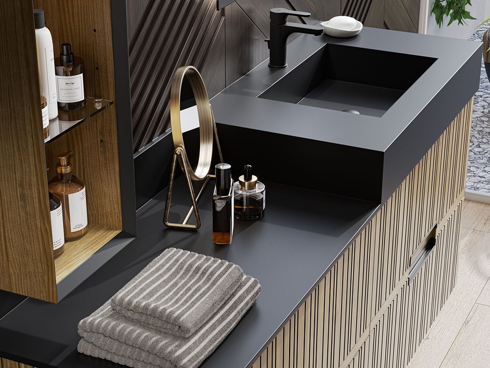 Mueble de baño Naox 39 de madera maciza con encimera y lavabo de Grupo Seys - 2