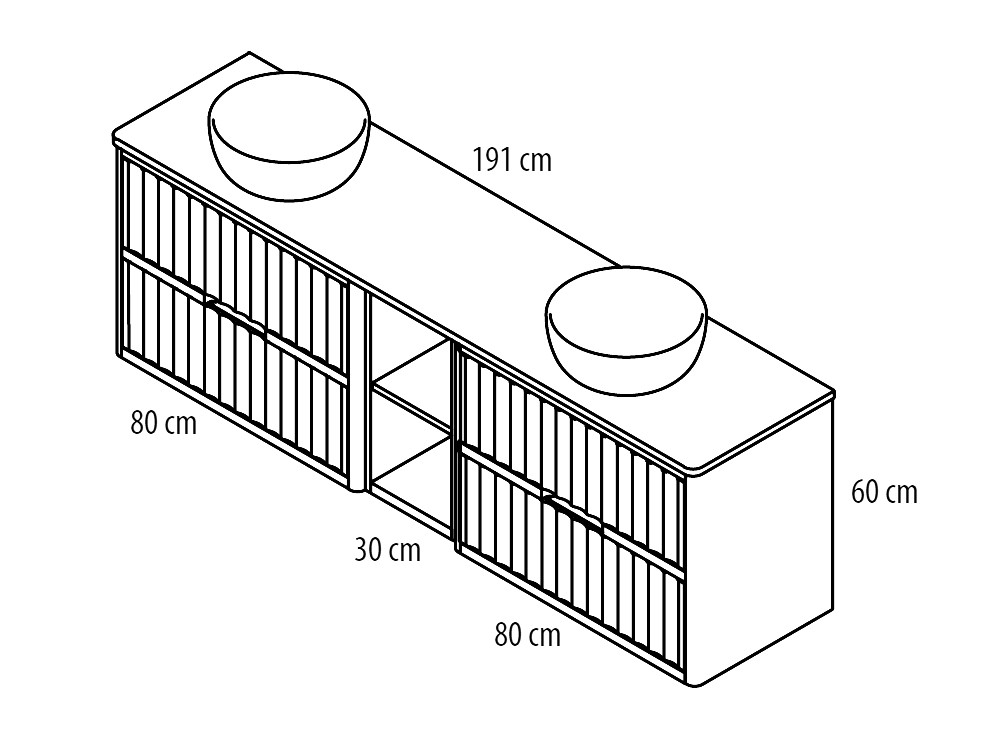 Mueble de baño Palermo 43 de madera maciza con encimera y dos lavabos de Grupo Seys - 5
