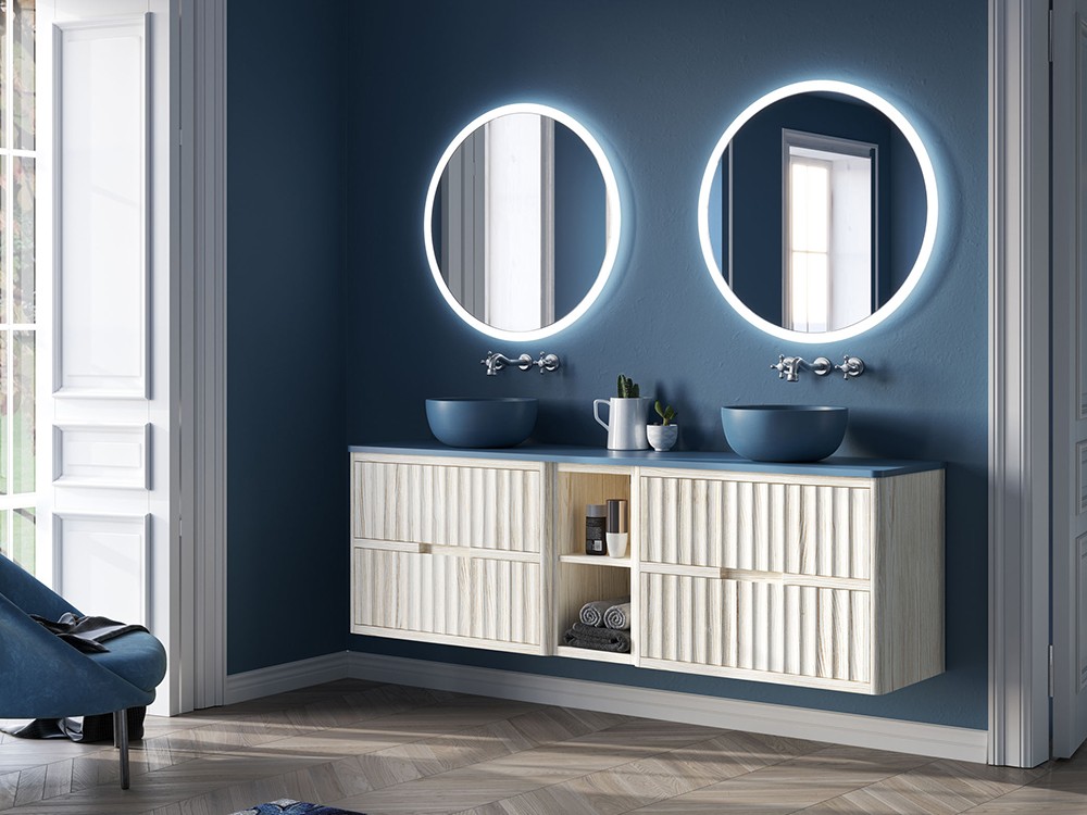 Mueble de baño Palermo 43 de madera maciza con encimera y dos lavabos de Grupo Seys - 1