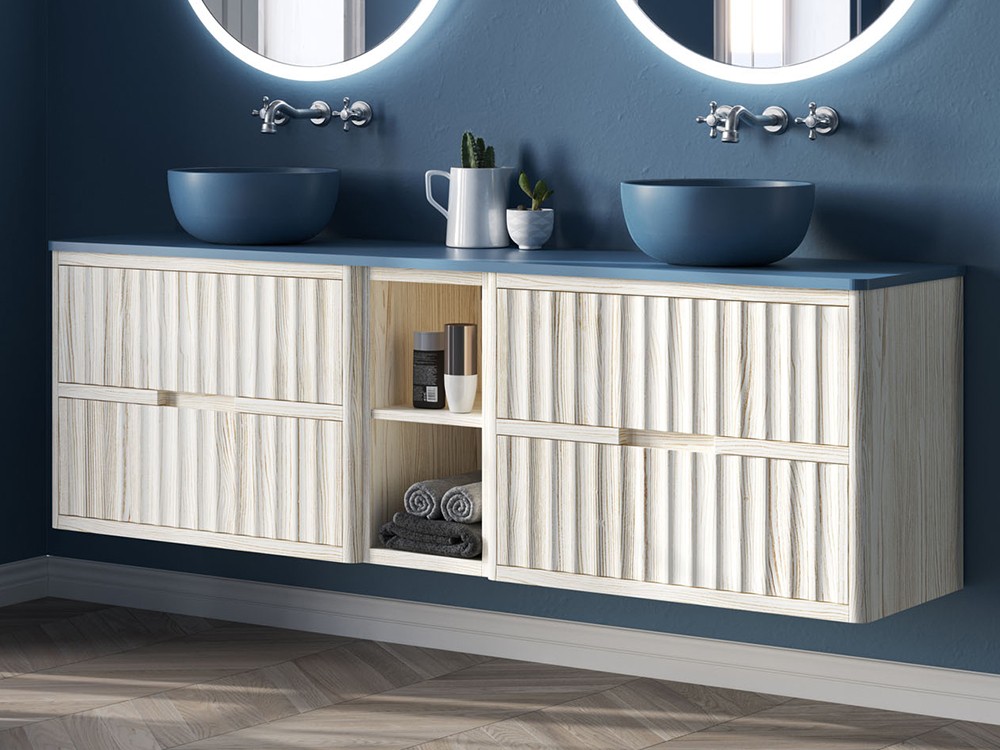 Mueble de baño Palermo 43 de madera maciza con encimera y dos lavabos de Grupo Seys - 3