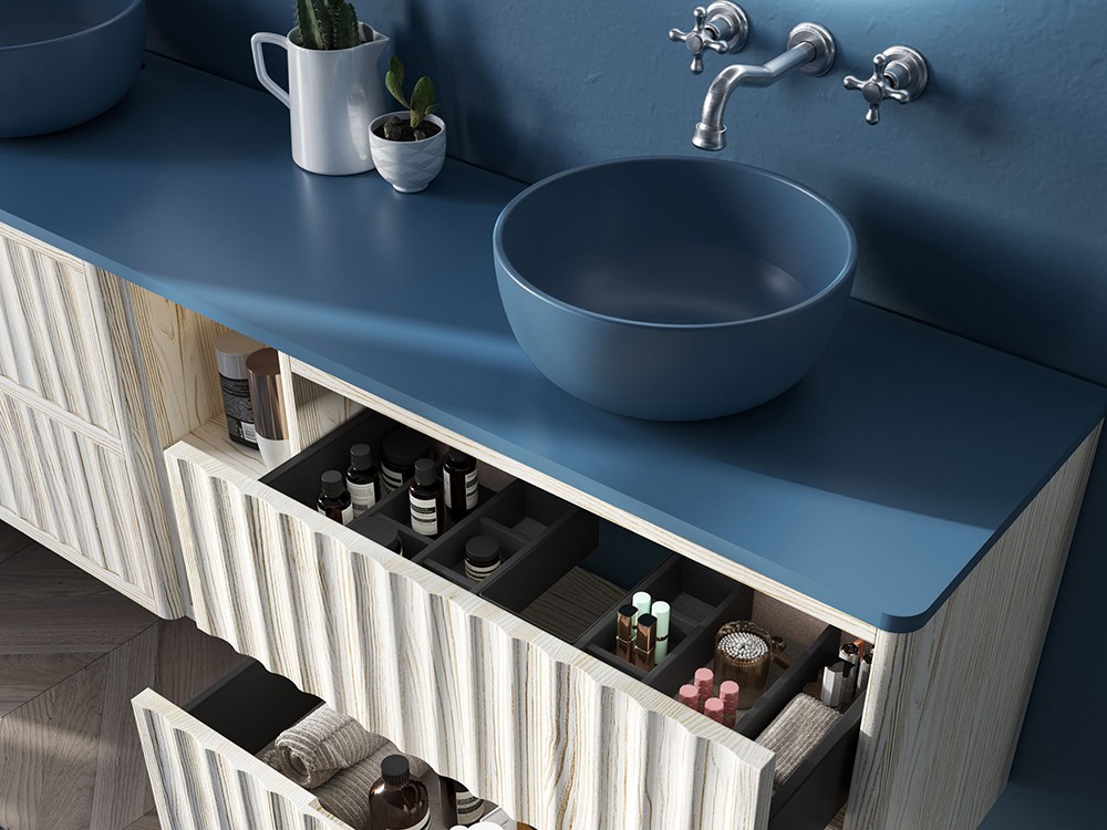 Mueble de baño Palermo 43 de madera maciza con encimera y dos lavabos de Grupo Seys - 2