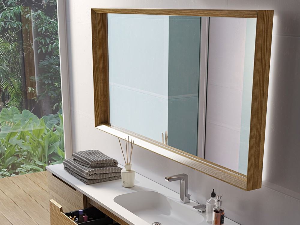 Espejo de baño led Oberón con marco de madera maciza de Grupo Seys - 3
