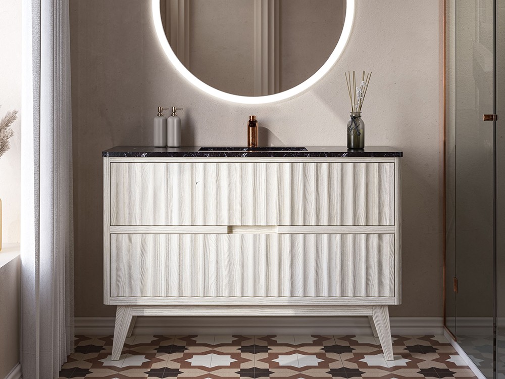 Mueble de baño Palermo 49 de madera maciza con encimera y lavabo de Grupo Seys - 1