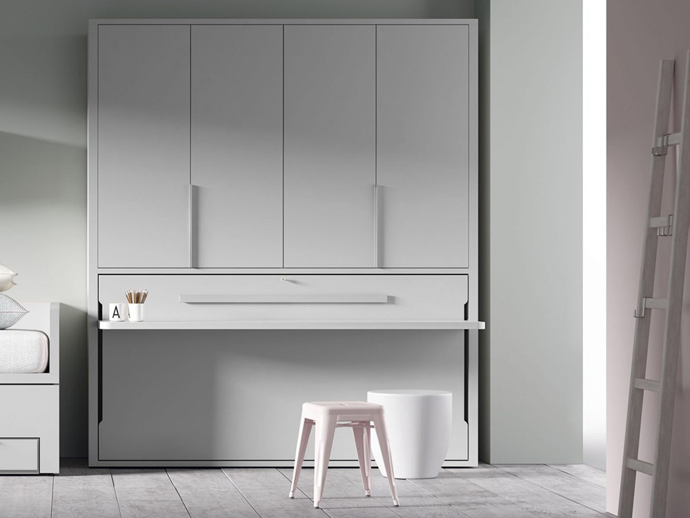 Cama abatible horizontal 90cm con armario y escritorio QBn12 fabricada en melamina de Tegar Mobel - 3