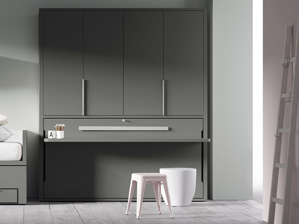 Cama abatible horizontal 90cm con armario y escritorio QBn12 fabricada en melamina de Tegar Mobel - 4