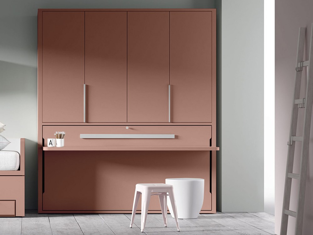 Cama abatible horizontal 90cm con armario y escritorio QBn12 fabricada en melamina de Tegar Mobel - 6