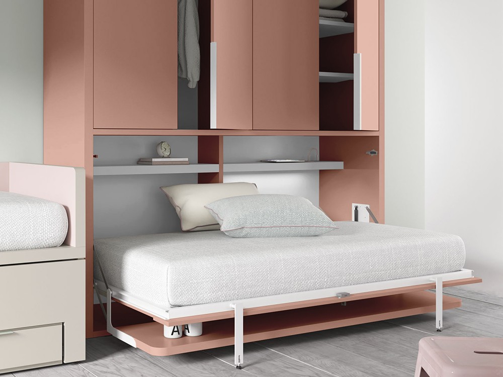 Cama abatible horizontal 90cm con armario y escritorio QBn12 fabricada en melamina de Tegar Mobel - 7